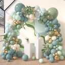 Amandir 173Pcs Dusty Blue Green Balloon Garland Arch Kit, Haze Fog Blue Ash Mist Sage Green Sand White Gold Confetti Balloons for Wedding Bridal Boho Birthday Party Backdrop Decorations