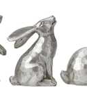 DN DECONATION Easter Bunny Figurines, Small Decorative Bunny Statue Set of 3, Easter Resin Rabbit for Vintage Tabletop Decor Home Spring Decoration Gift, Antique Silver Sculptures Decor