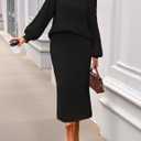 MEROKEETY Women's Fuzzy 2 Piece Outfit Winter Long Sleeve Off Shoulder Pullover Top Midi Skirt Matching Lounge Sets (Black, M)