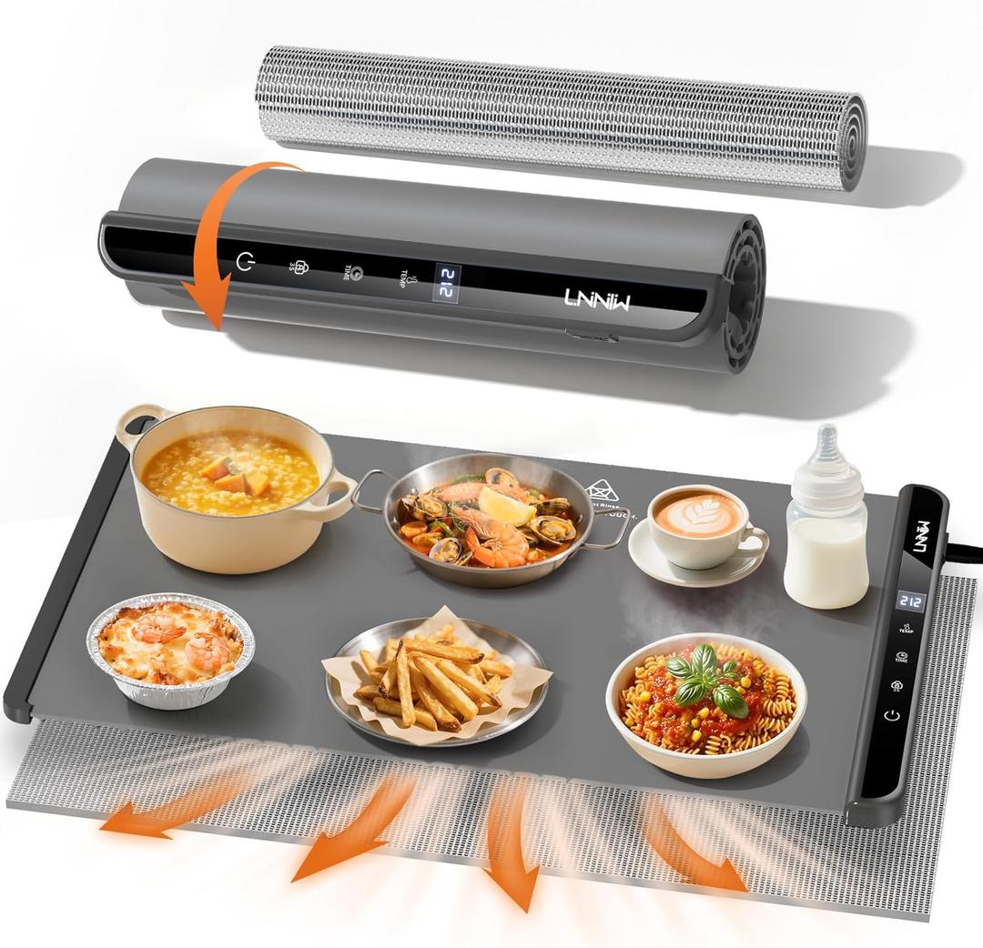 Food Warming Mat with Heat-Resistant Pad, 26X15 Inch, 6 Temperature & 6 Timer Settings, Child Lock Safety,Food Warmer Chafing Dishes for Buffet,Gatherings,Parties,Everyday Use