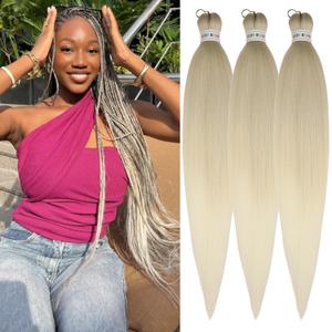 Ombre Ash Blonde Braiding Hair Pre stretched Box Braiding Hair Extensions Feed in Braids (Pack of 3)