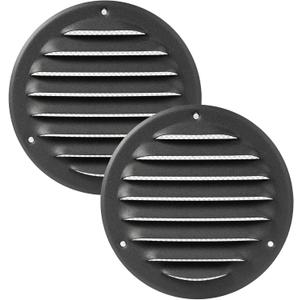 Vent Systems 4" Inch Anthracite Matte Finish Soffit Vent Cover - Pack of 2 - Black Round Air Vent Louver - Grill Cover - Built-in Insect Screen - HVAC Vents for Bathroom, Home Office, Kitchen