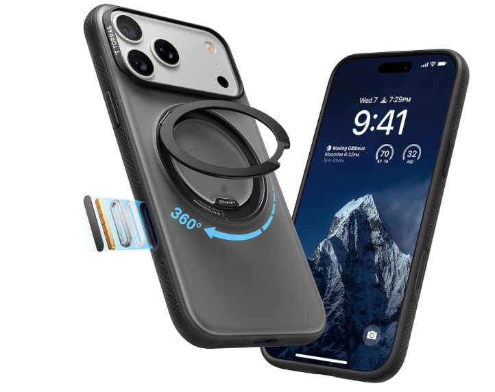 TORRAS for iPhone 17 Pro Max Case, 360 Magnetic Stand, [Fit for MagSafe] [4X Military-Grade Protection] Slim Case for iPhone 17 Pro Max phone case,6.9", Translucent Black, Ostand O3 Fitness Series