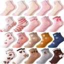 Bencailor 20 Pairs Cartoon Pattern Crew Socks Cute Patterns Ruffle Crew Socks Cotton Cute Socks for Kids Girls (3-5T)