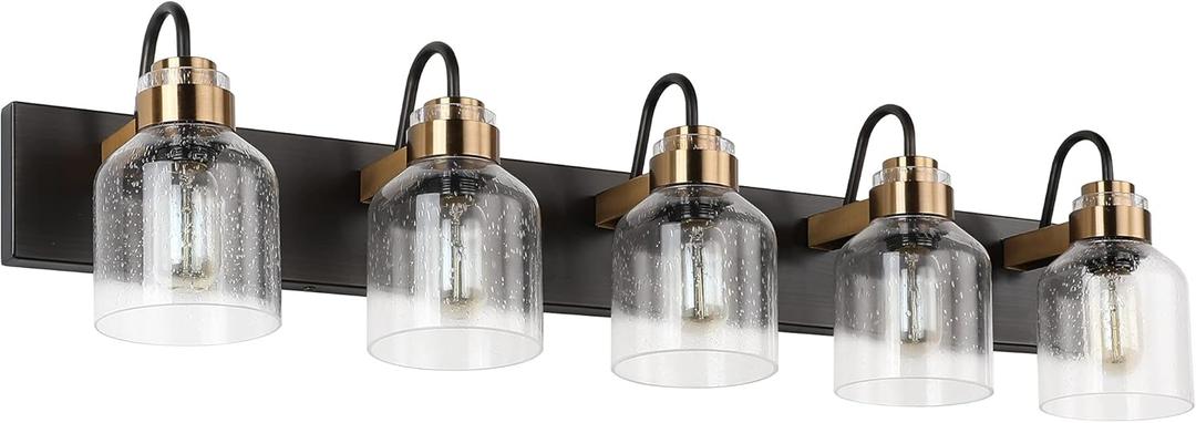 PRESDE Vintage Bathroom Vanity Light Fixtures Bronze Brushed Black Vanity 5 Light for Bathroom Wall Lighting (Oil Rubbed Bronzewith bubbles)
