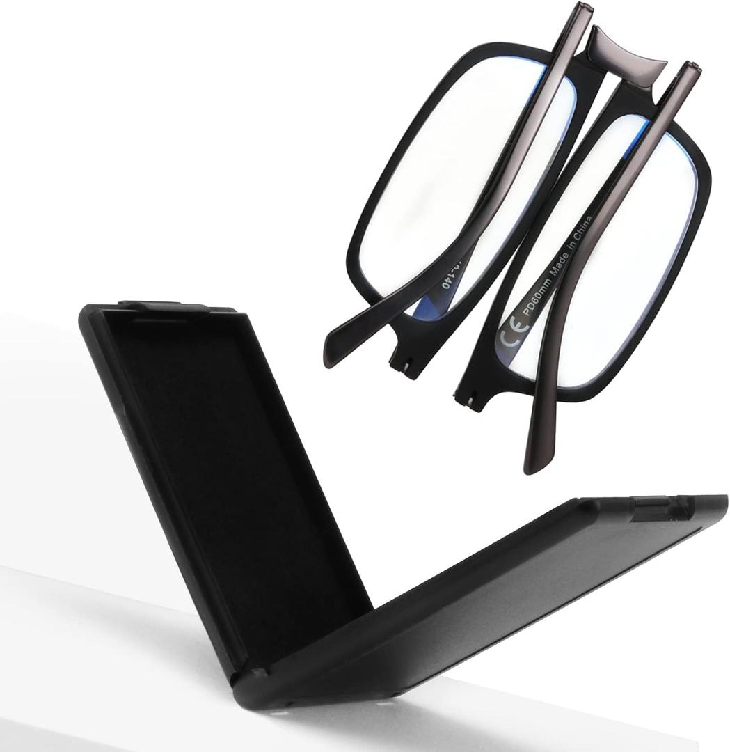 SKYOAK Evolved Folding Reading Glasses For Women Men Blue Light Blocking Anti UV Eyestrain Foldable Portable Compact Readers with Flat Hard Case Pocket Computer glasses 2.5 BLACK