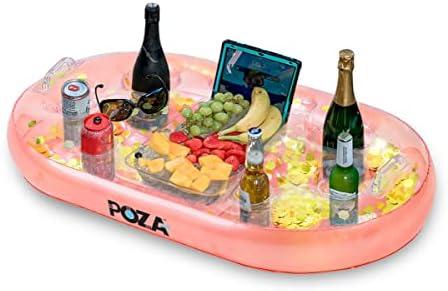 POZA Inflatable Gold Floating Cooler - Luxurious Drink Holder Filled with Sparkly Confetti, Premium Party Float with 8 Holders, Serving Bar for Beach, Lake, Hot Tub, Jacuzzi and Pool - 39x23 Inches