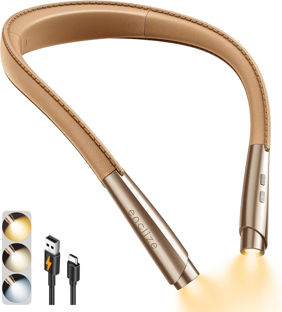LED Neck Reading Light, Book Light for Reading in Bed, 3 Colors, 9 Brightness Levels, Lightweight Comfortable Design, Long Lasting, Perfect for Knitting,Crafting,Camping,Gold Rose