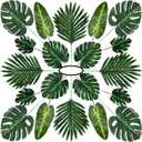 60 Pieces 5 Kinds Artificial Palm Leaves with Faux Stem, Tropical Party Decorations Jungle Monstera Leaves Safari Leaves for Hawaiian Luau Party Jungle Beach Table Leave Decorations