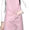 Perinsto Pink Waterproof Apron With 2 Pockets Kitchen Chef Aprons Bibs For Cooking Baking Painting Gardening Grooming
