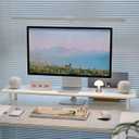 ROCDEER Bamboo Dual Monitor Stand Riser, White Desk Shelf with Storage, White