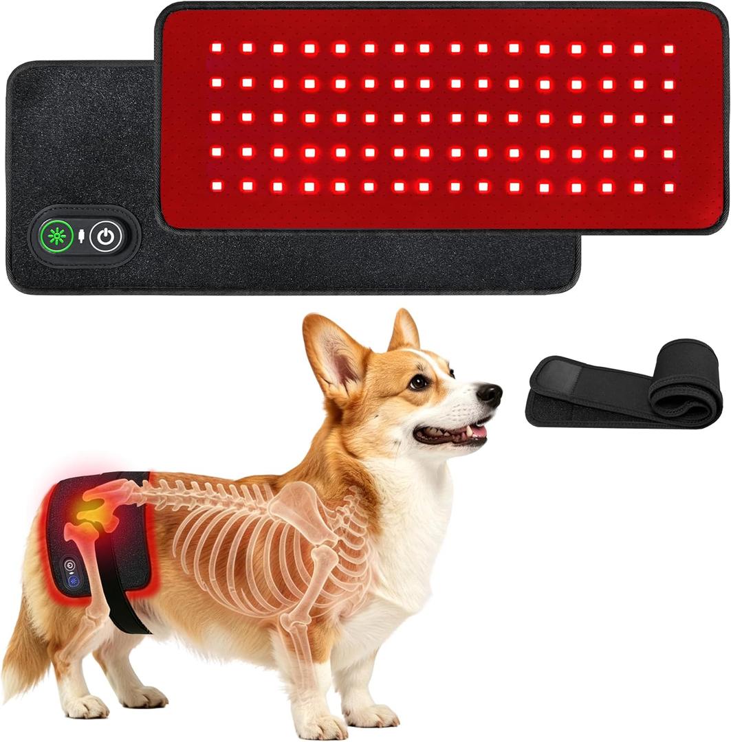 Pets Red Light Therapy Belt, LED Infrared Light Therapy for Dogs and Cats with 80 LEDs 660nm and 850nm Red,Wearable Device for Pain Relief Arthritis Joint & Muscle Recovery (13.8 x 5.9 in) (Black)