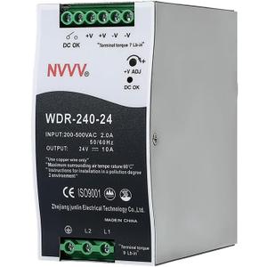 WDR-240-24 24V, Input:180~550VAC,Output:24VDC 10A, 240W Industrial DIN Rail Power Supply AC to DC Converter (24V 10A 240W)