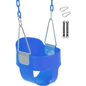 Toddler Swing Seat with Coated Chains, Heavy Duty Kids High Back Bucket Swing with Tree Straps and Hooks for Outdoor, Playground, Backyard, Swings Set Accessories by Domaker, Blue