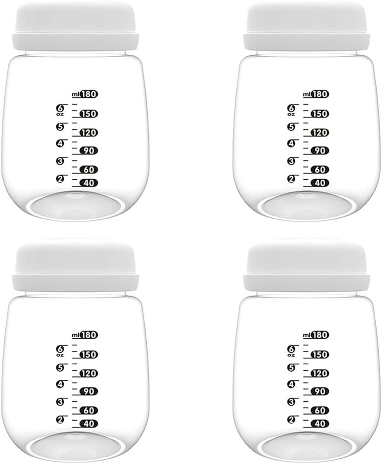 4pcs Breast Pump Collection Bottles for Spectra S2 S1 9 Plus Motif Luna Breast Pumps, 6.oz 180ml Reusable Wide Neck Bottles with Collar and Sealing Disc, Replace for Spectra Bottle