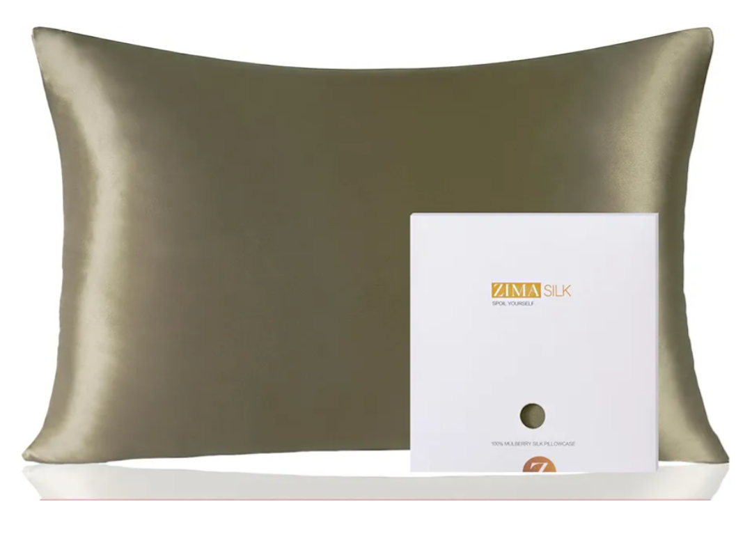 ZIMASILK 100% Pure Mulberry Silk Pillowcase for Hair and Skin Health,Soft and Smooth,Both Sides Premium Grade 6A Silk,600 Thread Count,with Hidden Zipper,1pc (Queen 20''x30'',Olive Grey)