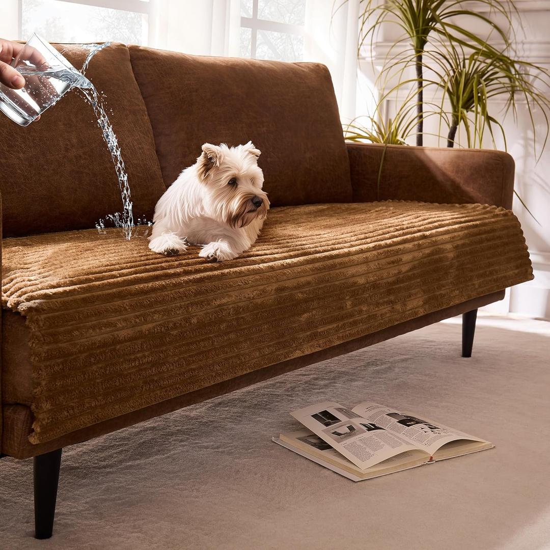 Dual Non-Slip Couch Cover for Dogs Waterproof, Fuzzy Soft Pet Couch Covers for Sofa 3 Cushion, Pet Friendly Soft Dog Bed Covers Sofa Cover Washable (Coconut, 33" x 75" 1 Pack)