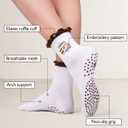 2 Pairs Women's Cute Pilates Ruffle Socks, Grippy Non-Slip Crew Socks with Embroidery for Yoga Barre Workout