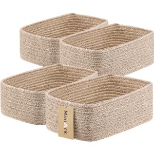 MiniArk Small Storage Baskets for Organizing | Closet Organizer Bins | Shelf Toy Basket | Woven Rope Baskets | Cube Decorative Box | Shallow Basket | 11.5x7.5x4.7 | 4 Packs Mixed Brown