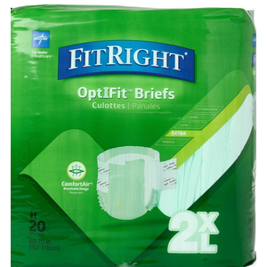 FitRight Adult Incontinence Briefs, Diapers with Tabs, Ultra Absorbent, Large, 60in to 70in, 20 Count, Size 2XL