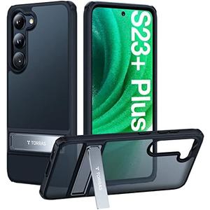TORRAS MarsClimber for Samsung Galaxy S23 Plus Case, [3-Way Stand][MIL-STD Protection] Protective Translucent Matte Hard Back & Soft Silicone Edge Phone Case for Samsung S23 Plus Case 5G, Black