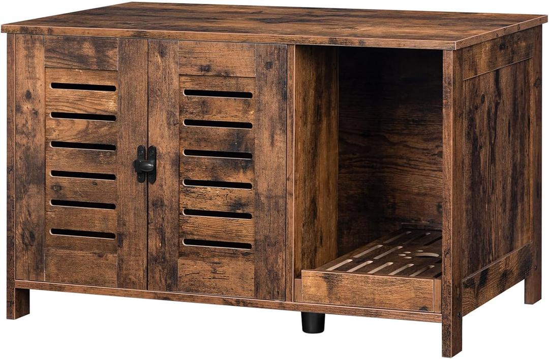 HOOBRO Cat Litter Box Enclosure, Double Door Litter Box Furniture, Hidden Litter Box Furniture, Splash-Proof Litter Control Board, Side Table, Coffee Bedside Table, Rustic Brown FG80MW01