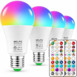 MELPO Led Light Bulb, 12W, 120 Watt Equivalent, 2700K/4500K/5700K 3CCT, 9 RGB Colors, Color Changing Light Bulb with Remote Control, DIY Flash/Sleep/Timer Mode, 1300LM, A19 E26 Light Bulbs (4 Pack)