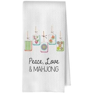BlissfulAbon Mahjong Gifts Dish Towels - Mahjong Waffle Weave Kitchen Towels, Mahjong Decorative Hand Tea Towel, Mahjong Gifts Ideas, 16×24 Inches