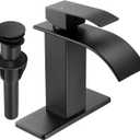 Fransiton Black Waterfall Bathroom Faucet Lavatory Single Handle 1 or 3 Hole Bathroom Sink Faucet Washbasin Faucet with Deck and Pop-up Drain