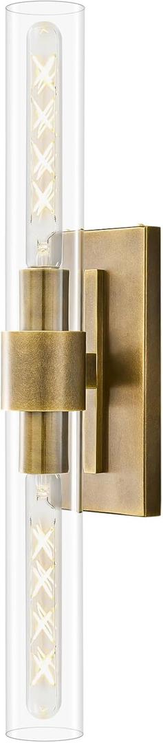 23" Brass Wall Sconce with Clear Glass Shade - Rust-Resistant Vintage Light, E26 Indoor Sconce, Decorative Lighting for Bathroom Living Room Stairway Fireplace Bedroom (Bronze)