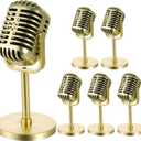 6 Pack Microphone Prop, Plastic Fake Microphone Toy Simulate Speech Practice Prop Vintage Retro Microphones Props Model for Karaoke, Halloween Props, Stage Costume Favors, Birthday Party (Not True)