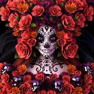 Day of The Dead (Dia De Los Muertos) Themed Skull with Flowers Canvas Poster Print Modern Wall Art Painting Picture Living Room Home Home Decoration Art Gift (24×36inch, Unframed)