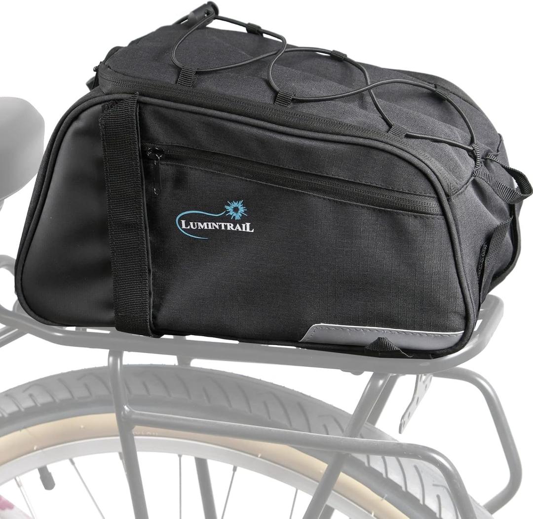 Lumintrail 8L Bike Trunk Bag - Durable Bicycle Cargo Rack Bag - Secure Rack Attachments - For Bike Rear Racks