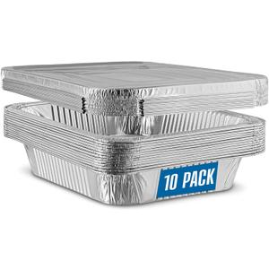 PLASTICPRO 10 Pack Aluminum Pans 9'' X 13" Disposable Pans with Covers Heavy Duty 10 lb Foil Pans for Baking and Cooking