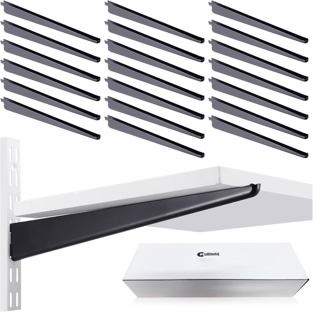 20 Pcs Adjustable Shelf Brackets for Double Track System Closet Organization Heavy Duty Wire Shelf Brackets(Black,14.5 Inch)