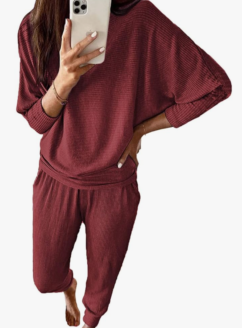 PRETTYGARDEN Women's Fall 2 Piece Lounge Set Long Sleeve Tops Ribbed Pants Spring Matching Sweatsuit Travel Outfits Clothes Small