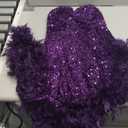 dasmzper Women's Sexy Sequin Off The Shoulder V Neck Mesh See Through Dress Feather Hem Bodycon Evening Maxi Dress (Large, Purple-new)