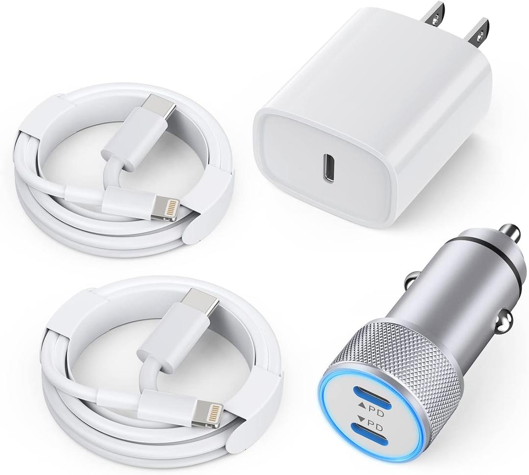 iPhone Car Charger,Dual Port USB C Fast Car Chargers,40W Type C i Phone Charger for Cars Quick Charging+2pack 3.3ft Lightning Cable + 20W USBC PD Plug Fast Charging for iPhone 14/13/12/11 Pro Max/iPad