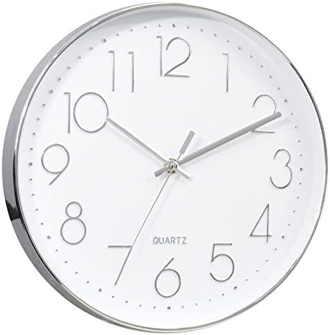 Tosnail 12 Inches Round Silent Non Ticking Quartz Wall Clock - Elegant Silver Frame