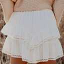 Aoudery Flowy Shorts for Women Casual Boho Ruffle Tiered Skorts High Waist Mini Skirts Golf Tennis Crochet Shorts (White, M)