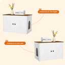 Dwanton Litter Box Enclosure, Cat Litter Box Furniture Hidden, Reversible Entrance Can Be on Left or Right Side, Wooden Cat Washroom Indoor, White and Warm Brown, 27.6 Inches