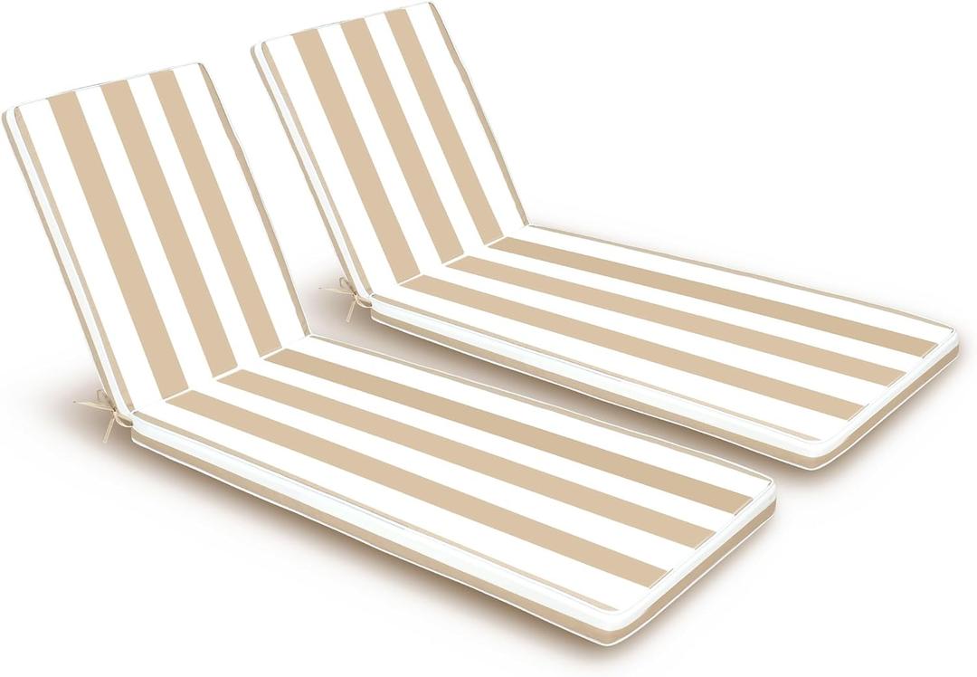 Only choice 2 Pcs Set Outdoor Lounge Chair Cushions Patio Chaise Lounge Replacement Cushions Furniture Seat Cushions Chair Pads(Beige White Striped), 74.4"x 22.05"x 2.76"