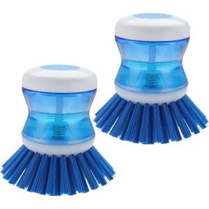 Dish Brush with Soap Dispenser for Dishes Pot Pan Kitchen Sink Scrubbing, Blue 2pcs