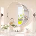 TETOTE Bathroom Mirror Cabinet 28 x 28 White Round Bathroom Medicine Cabinet with Mirror Adjustable Shelves Farmhouse Wall Mirror with Storage Surface Mounted
