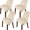 MIFXIN Velvet Wingback Chair Cover Slipcover Stretch Washable Sloping Armchair Dining Chair Protector Seat Cover for Dining Room Banquet Home Party Decor (Set of 4, Beige)