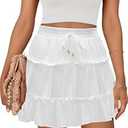 ZTMZA Women's Summer Flowy Skorts Ruffle Tiered Mini Skirts Boho Casual High Waist Tennis Golf Short Skirts Built-in Shorts White, XX-Large