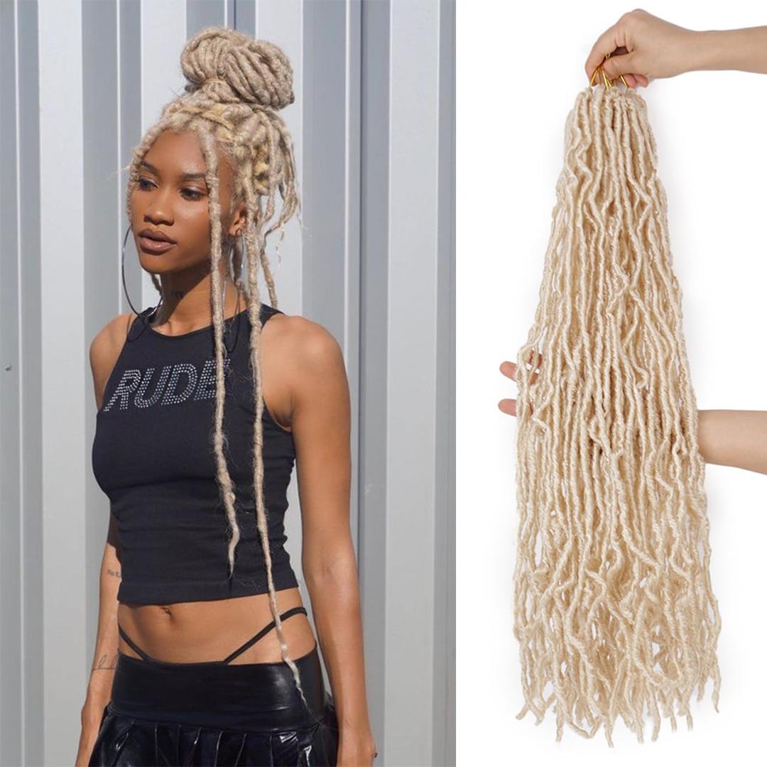Blonde Soft Locs Crochet Hair20In Faux Locs Wavy Braids Hair for Women7Pack | Synthetic,100%Handmade,Quality,Soft,Thick,No smell,True to length,LightWeigh,Easy to install,,Long lasting for months