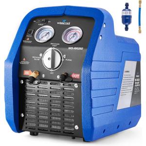 Wisscool 3/4 HP Refrigerant Recovery Machine, 60Hz Portable Freon Recycling Unit HVAC Oil-Less Self-Cleaning Recovery Machines for Vapor Liquid Refrigerant Household Car Air Conditioning