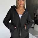 Trendy Queen Womens Zip Up Hoodies 2026 Oversized Sweatshirt (Black, M)