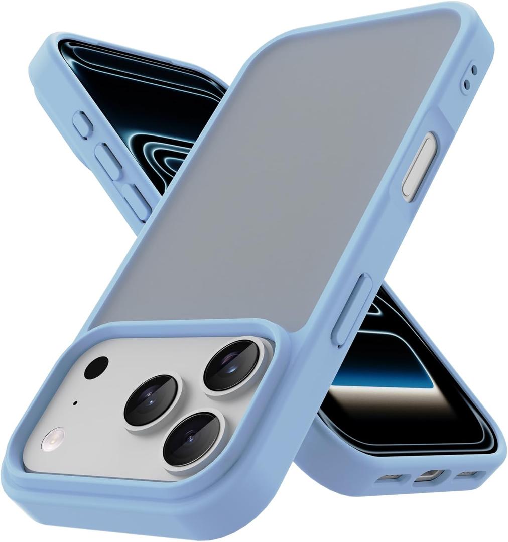 2 x PinLiSheng Matte Case for iPhone 17 Pro Max Case,Shockproof Protective Hard Back Slim Phone Case,Frosted Translucent Back Phone Cover, Anti-Fingerprint - Light Blue